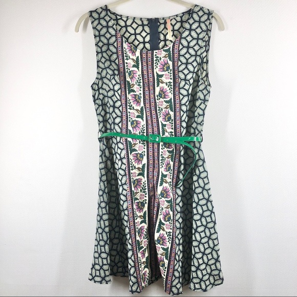 Poema Sleeveless Sheath Dual Pattern Front Belted - Picture 1 of 9